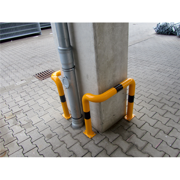 Anti-nudge hoop | double-sided, deep version | steel tube  76 mm | yellow / black | total width: 750 mm | height above ground: 1150 mm | for casting in concrete